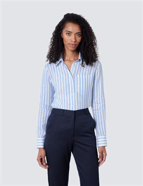 Linen Stripe Women S Relaxed Fit Shirt In White Blue Hawes Curtis