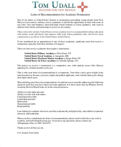 Free 4 Sample Military Letter Of Recommendation In Pdf