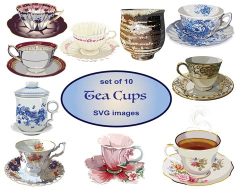 Tea Cups Clip Art, Tea Clipart, SVG Clipart, British Clipart, Drinks Clipart, Commercial, Sake ...