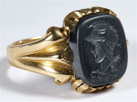 Lot 256 10k Gold And Carved Stone Ring Having A Spartan Carved Into