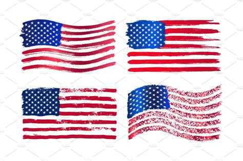 Set Of Grunge American Vector Flag Illustrator Graphics ~ Creative