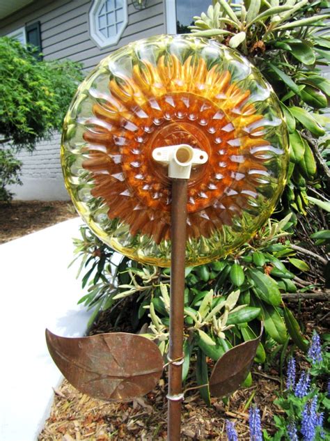 Glass Garden Flower Yard Art Flower Plate Upcycled Glass Etsy