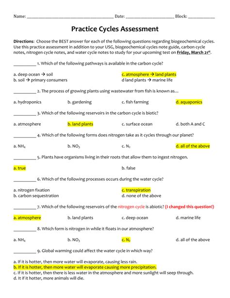These biogeochemical cycles do not involve redox chemistry but instead involve fluctuations in the solubility of compounds containing calcium, phosphorous, and silica. 35 Biogeochemical Cycles Webquest Worksheet Answers - Worksheet Resource Plans