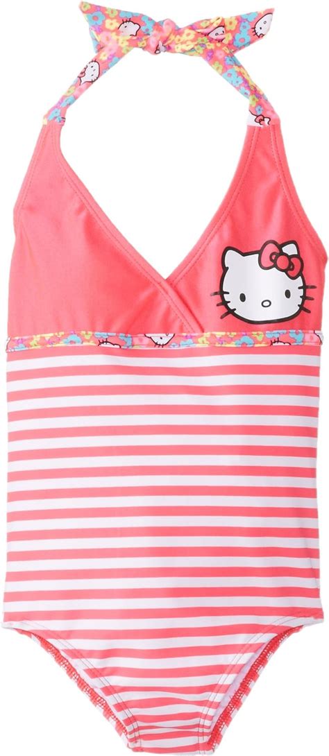 Hello Kitty Big Girls 1 Piece Swimsuit Halter Top Print 7 8 Clothing