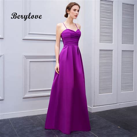 Berylove Simple A Line Fuchsia Evening Dresses 2019 Long Pleated