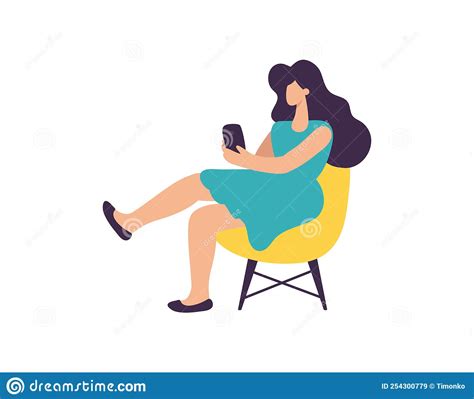 Cute Vector Young Beautiful Woman Using Mobile Phone Simple Flat Girl