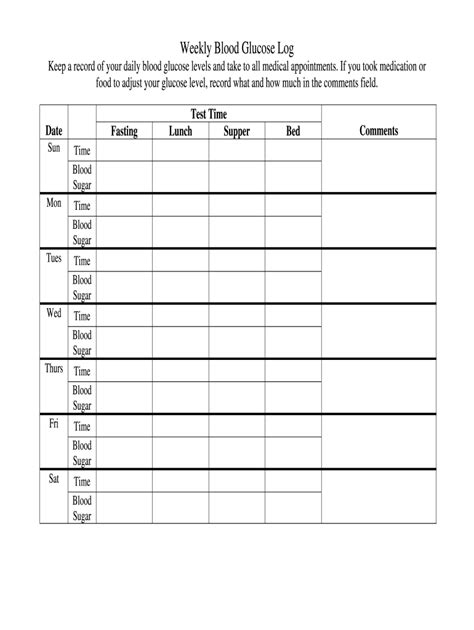 Weekly Blood Glucose Log Fill And Sign Printable Template Online Us