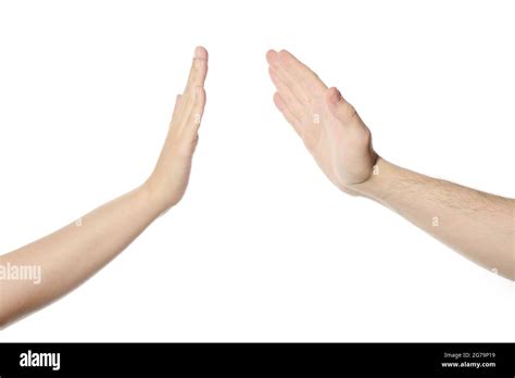 Give Five Hands Gesture White Isolated Background Man And Woman Slap