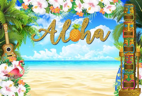 Hawaii Aloha Party Backdrop Summber Beach Flowers Palm Tree Etsy