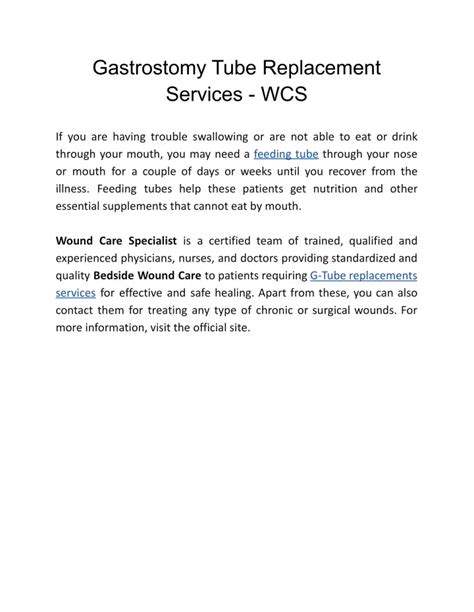 Ppt Gastrostomy Tube Replacement Services Wcs Powerpoint