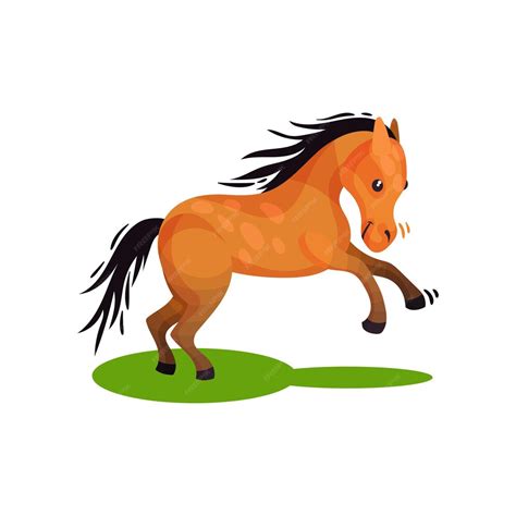 Premium Vector Cute Brown Horse In Running By Green Grass Animal With