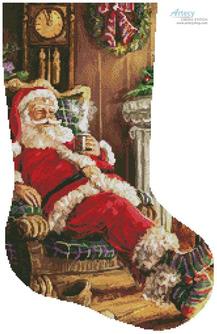 artecy cross stitch santa resting stocking right cross stitch pattern to print online