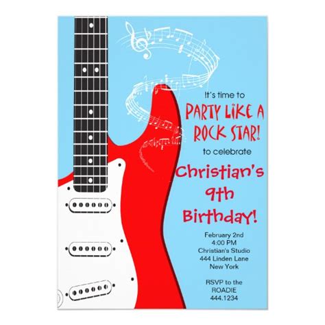 Rock Star Guitar Birthday Invitations