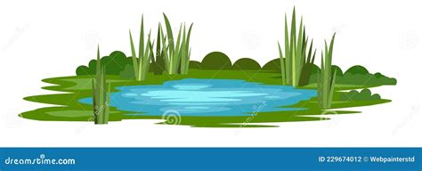 Landscape Cattail And River Line Art Logo Vector Illustration With
