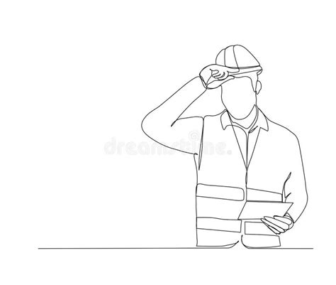 Construction Worker Continuous Line Drawing Stock Illustrations 562