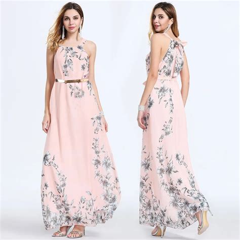 2018 Elegant Women Boho Maxi Dress Formal Prom Floral Sleeveless Chiffon Beach Party Dress