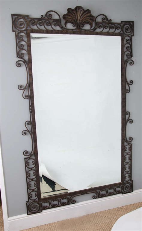 Large 1940s French Wrought Iron Mirror Wrought Iron