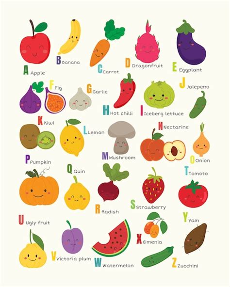 Set Of Vegetable And Fruit Alphabet Premium Vector