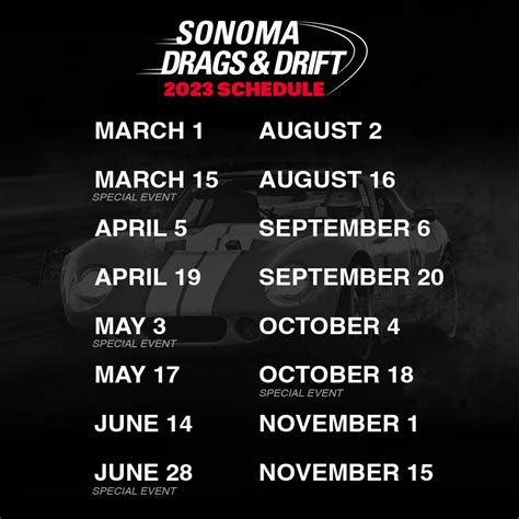 Sonoma Drags And Drift Schedule Announced For 2023 Press Releases