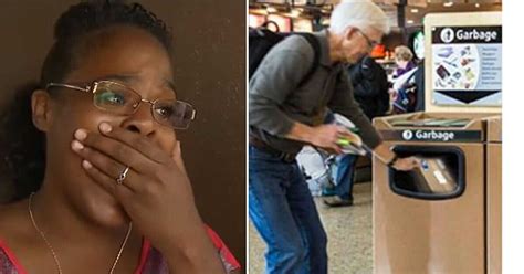 woman witnesses weeping man forced to throw present in airport trash what she digged out melted