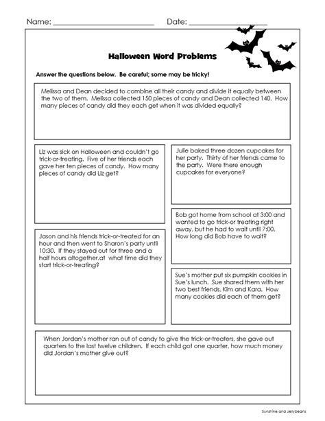 Halloween Word Problems Grades 3 4 2 Holiday Theme Math Worksheets
