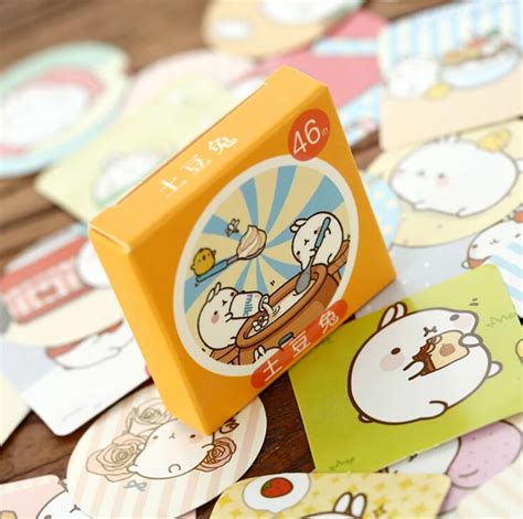 46 Pcspack Cute Molang Rabbit Label Stickers Decorative Stationery