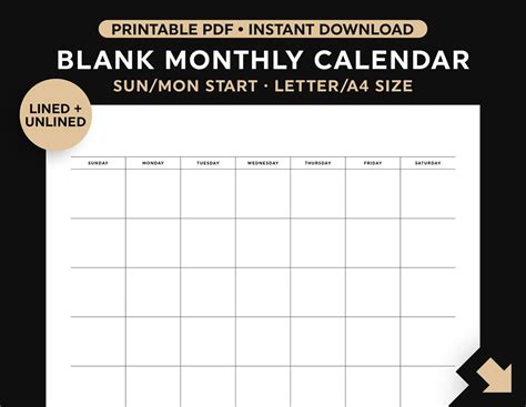Blank Monthly Calendar Printable Undated Monthly Calendar Month