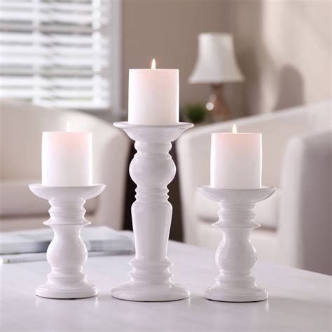 Better Homes And Gardens White Ceramic Pillar Candle Holders Set Of 3