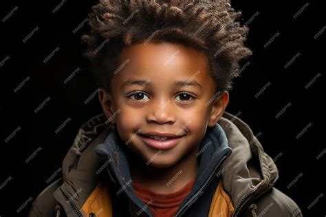 Premium Ai Image Studio Portrait Of Cute Little African Boy Standing