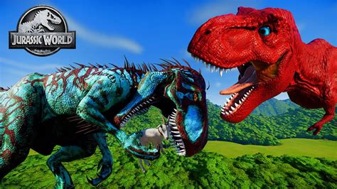 Malusaurus Vs Red And Green T Rex Dinosaurs Fighting Jurassic World Evolution Youtube