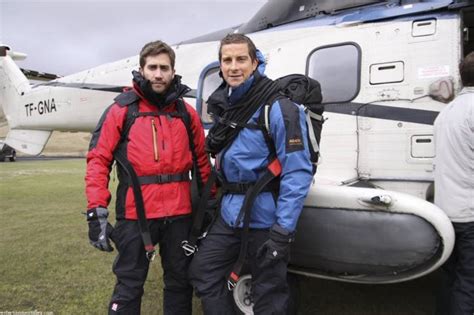 Jake Gyllenhaal And Bear Grylls Cross Icy River Shirtless