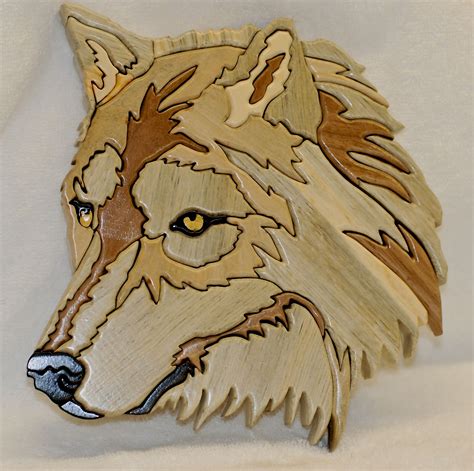 Custom Order Wolf Head Made With Blue Pine Sycamore Black Walnut