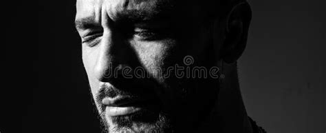 Closeup Man Crying Face Tears In Close Eyes Of Cry Guy Stock Photo
