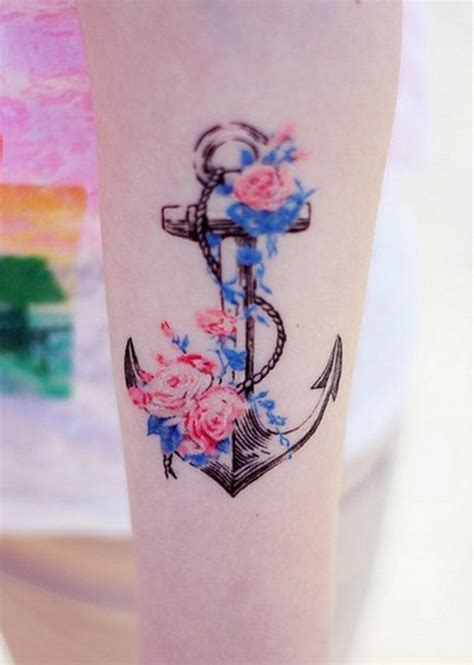 Anchor Flower Tattoo Small