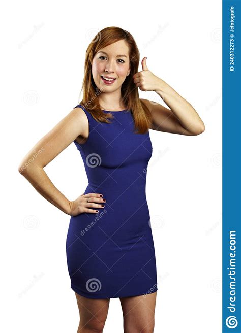 Happy Beautiful Woman In Blue Dress Stock Image Image Of Blue Background 240312273