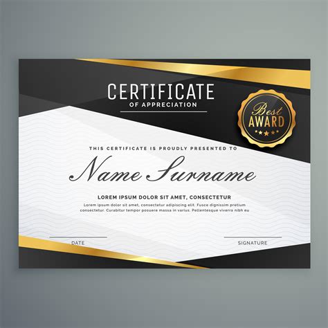 Stylish Certificate Of Appreciation Award Template In Black And
