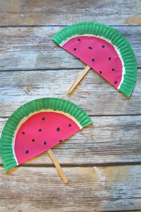 Diy Paper Plate Watermelon Fans Craft Such A Cute Summer Activity