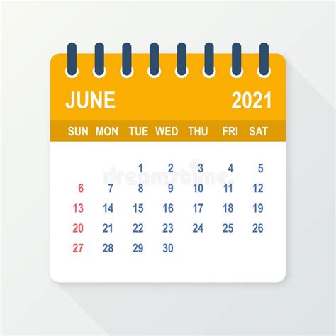 June 2021 Calendar Leaf Calendar 2021 In Flat Style Vector