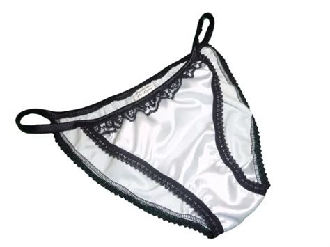 White Shiny Satin Panties Mini Tanga String Bikini Black Lace Made In France £1313 Picclick Uk