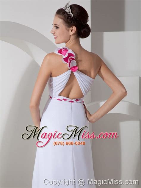 Custom Made White Chiffon One Shoulder Prom Dress With Sash Us12516