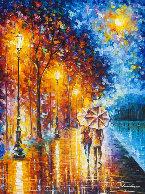 Blue Lights Original Oil Painting On Canvas By Leonid