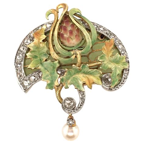 Theodor Fahrner Jugendstil Art Nouveau Enamel Gold Brooch For Sale At