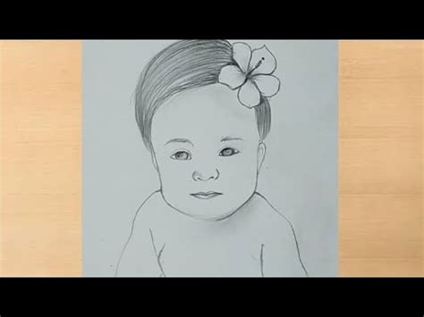 Then draw a stem and some leaves to complete the drawing. pencil drawing of cute baby with flower / baby drawing ...