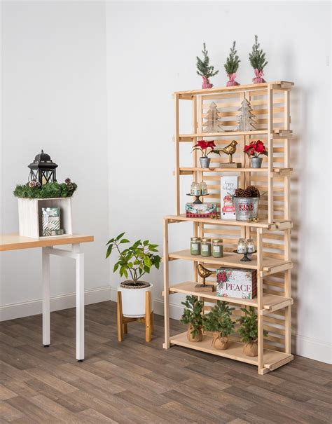 Wooden Bakers Rack Natural Pine Display With 6 Shelves