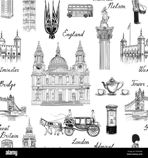London Landmark Seamless Pattern Doodle Travel Europe Sketchy