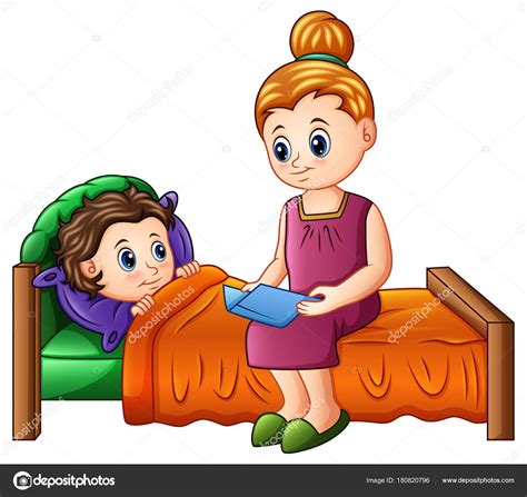 Vector Illustration Cartoon Mother Reading Bedtime Story