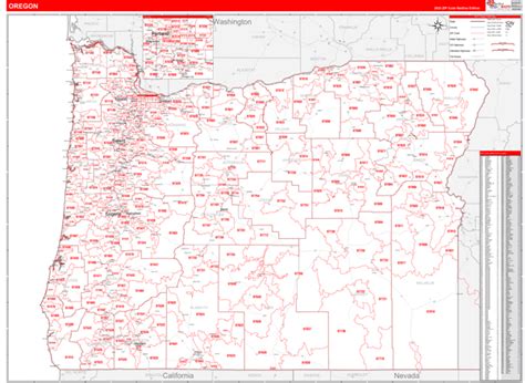 Oregon Zip Code Wall Map Red Line Style By Marketmaps Mapsales