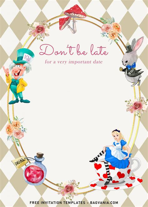 8 Vintage Alice In Wonderland Birthday Invitation Templates Free