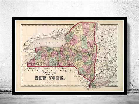 Old Map Of New York State 1895 Vintage Map Wall Map Print Vintage