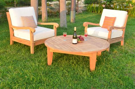 3 Pc A Grade Outdoor Patio Teak Sofa Set 2 Lounge Chairs And Round